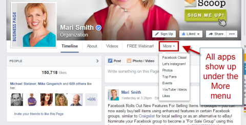 facebook apps under more menu