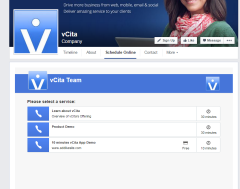 vcita facebook appointment tab
