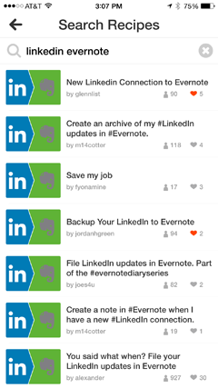 evernote and linkedin recipes in ifttt