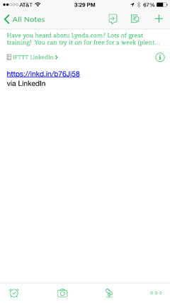 evernote and linkedin update sharing recipe in ifttt