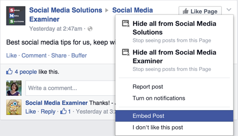 facebook embed post option