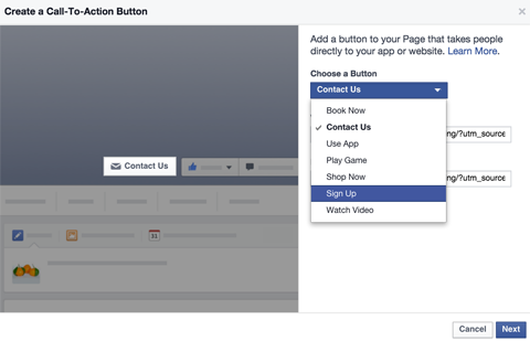 call to action button set up