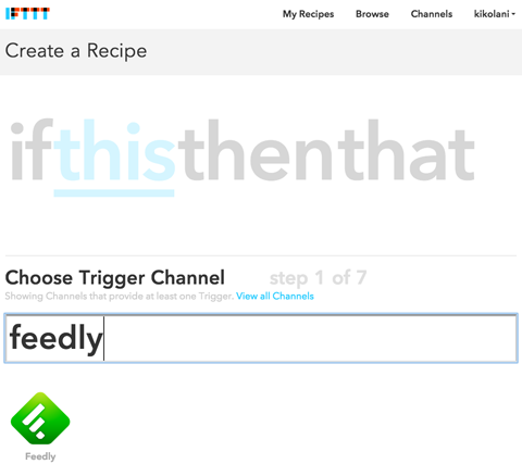 set up recipe trigger in ifttt