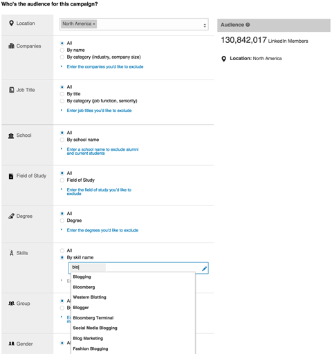 linkedin targeting options