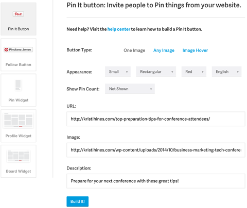 pinterest button set up