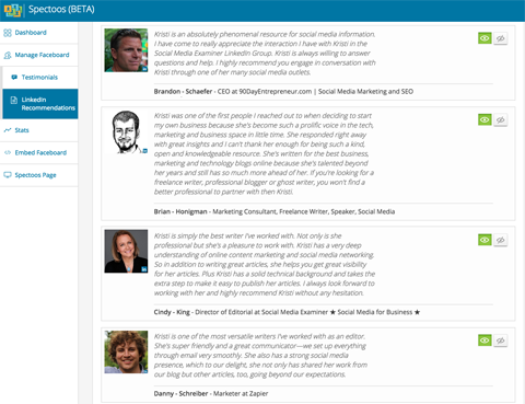 linkedin recommendations in spectoos