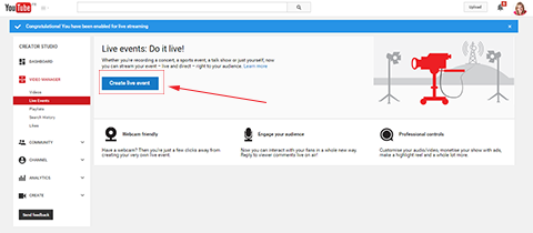 set up live events on youtube