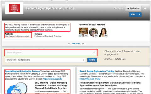 linkedin showcase page with keywords