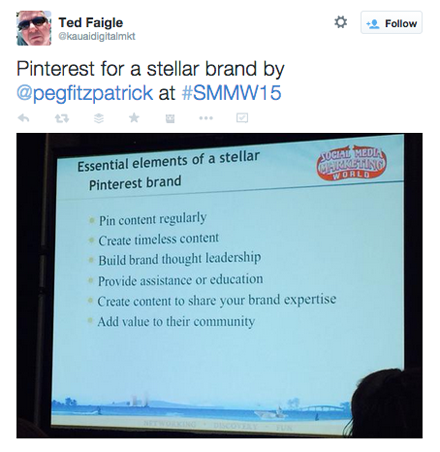 tweet from peg fitzpatrick smmw15 presentation
