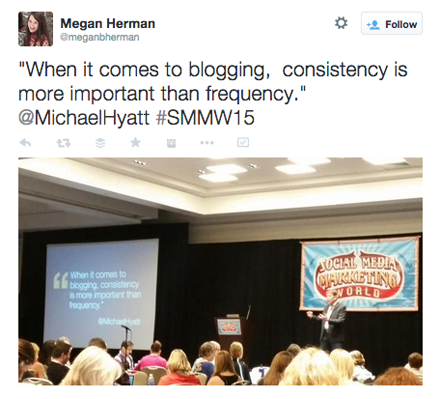 tweeted pic of michael hyatt smmw15 presentation