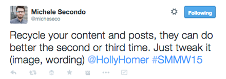 tweet from holly homer smmw15 presentation