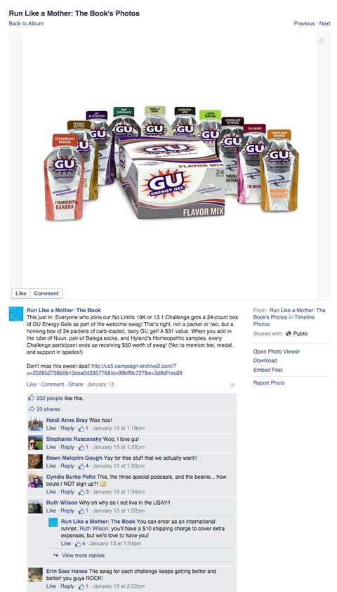 gu giveaway on another mother runner's facebook page
