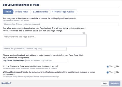 facebook local business page set up