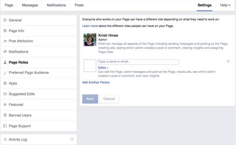 facebook page manager settings