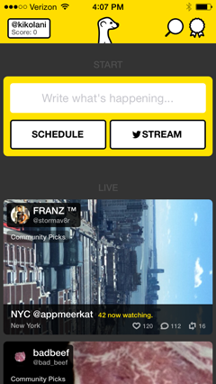 meerkat app home screen