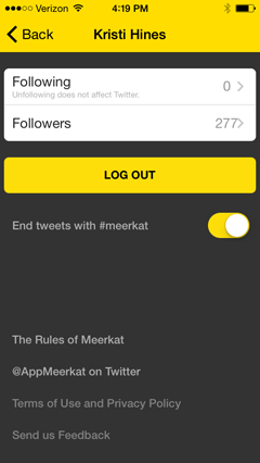 meerkat profile screen