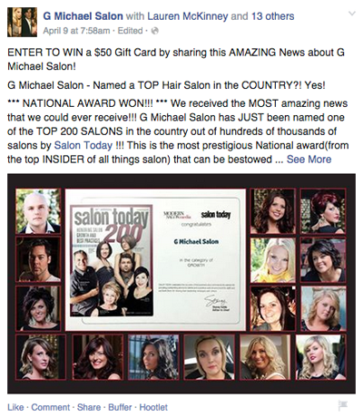 salon award post with tagged employees