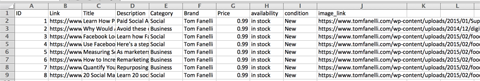 product csv sheet