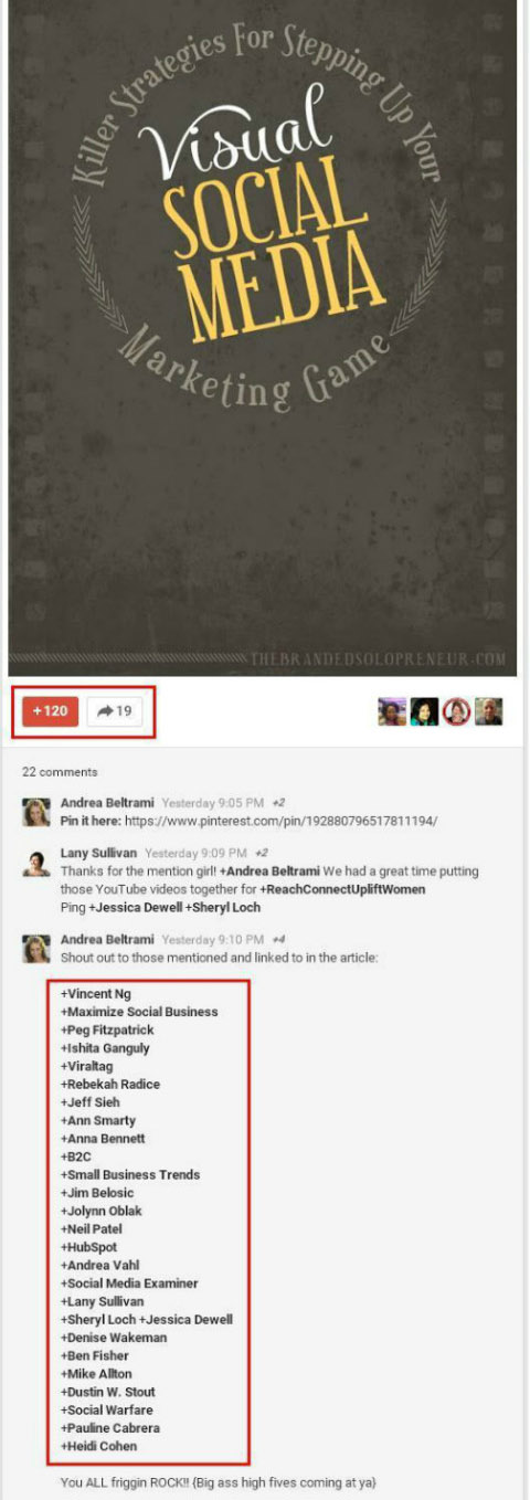 tags in google+ post comments