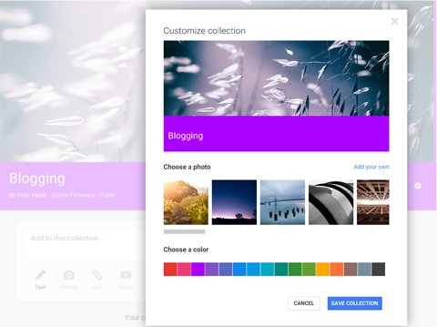 google+ collection custom features