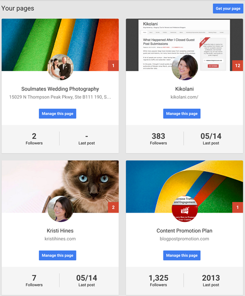 google+ pages dashboard