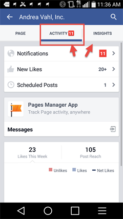 view page notifications from the facebook app