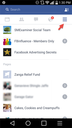 access pages from the facebook app