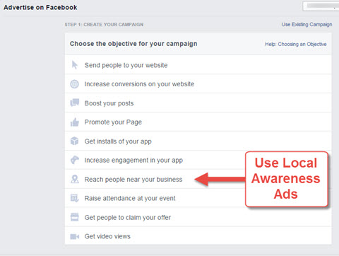 facebook ad options