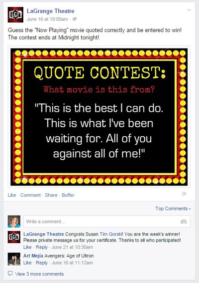 facebook page quote contest