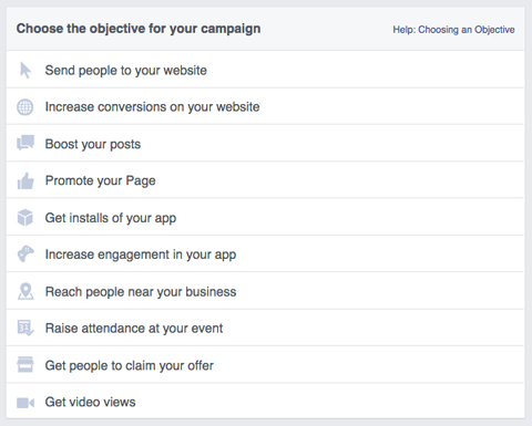 facebook ad campaign objectives