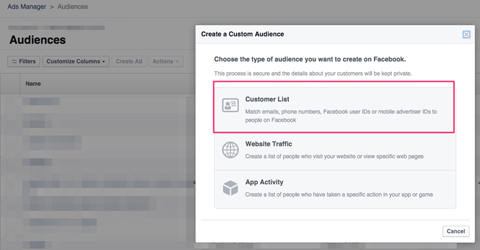 creating facebook custom audience of email subscribers