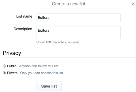 creating a new twitter list