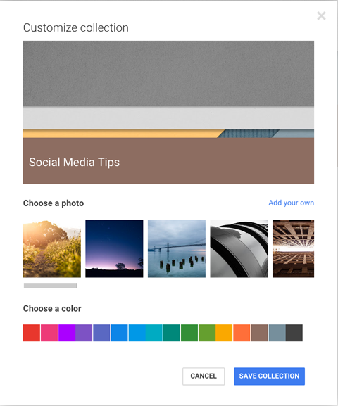 customize google+ collection