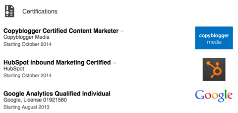 linkedin certifications section