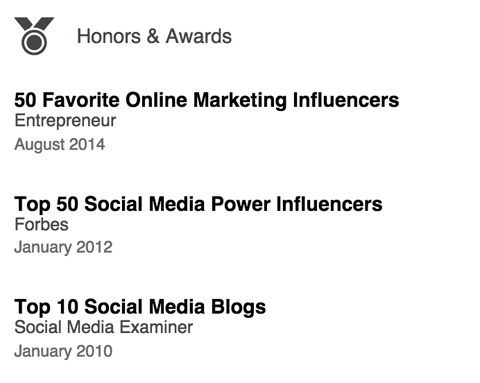 linkedin honors & awards section