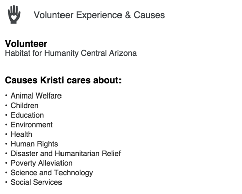 linkedin volunteer experience & causes section