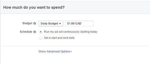 budget options for facebook ads