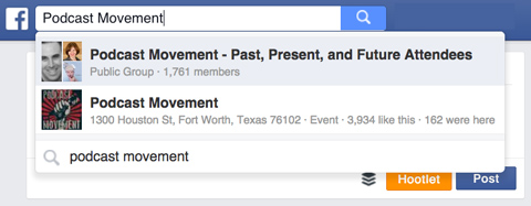 podcast movement group in facebook search