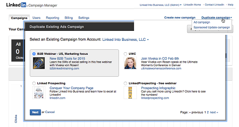 duplicating a linkedin campaign