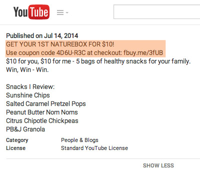 coupon code in youtube description