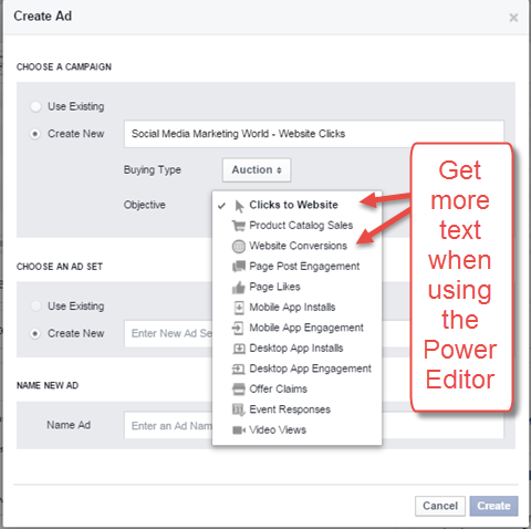 ad options in power editor