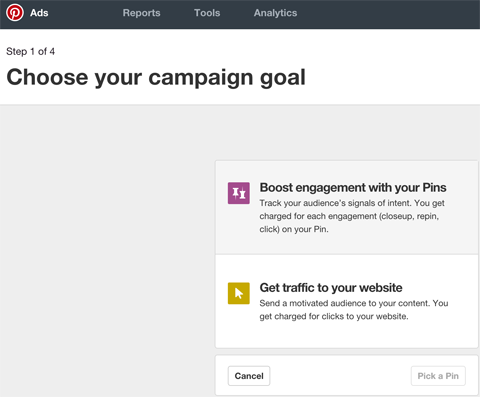 pinterest promoted pin campaign goals