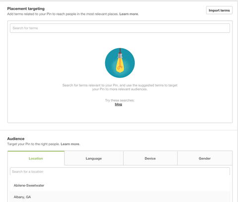 pinterest targeting options