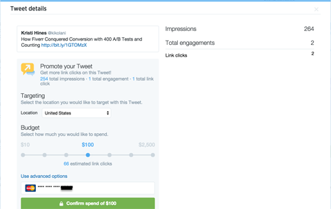 promoted tweet setup options