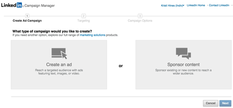 linkedin sponsored updates from ads interface