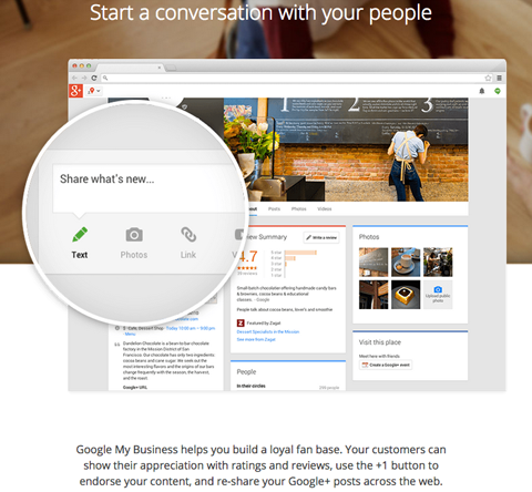 Google+ business page product features