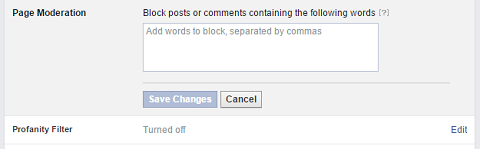 Facebook page settings