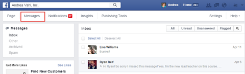 facebook messages tab