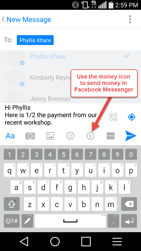 send money option in facebook messenger
