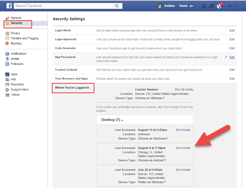 facebook security settings